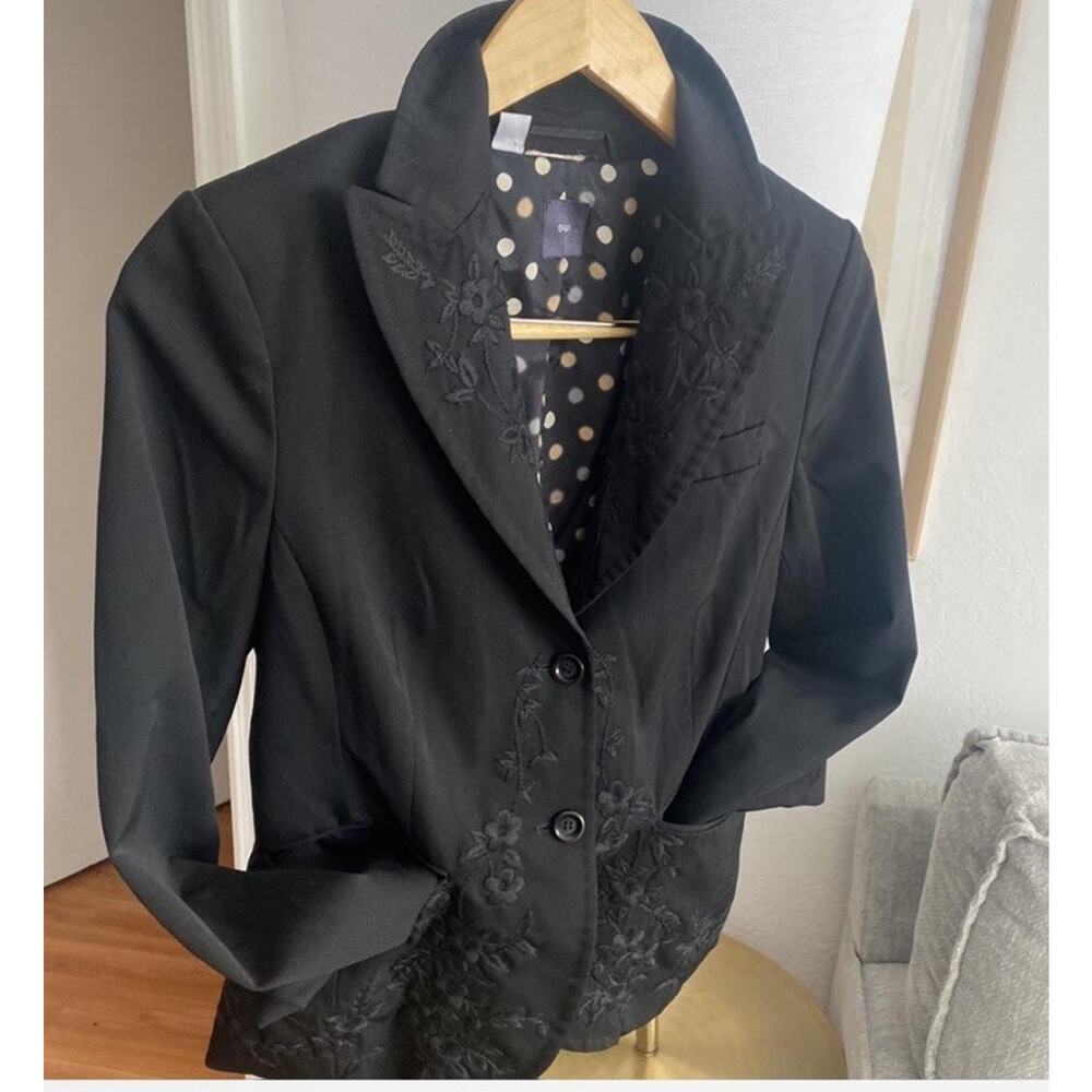 Vintage Black Y2K 90’s Embroidered Preppy Blazer Size 4 Office Siren